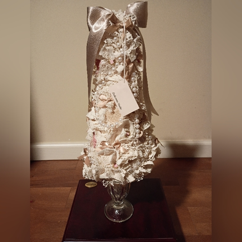 Vintage Ladstone Studio's Shabby Chic Decorative Tree with Satin Bow